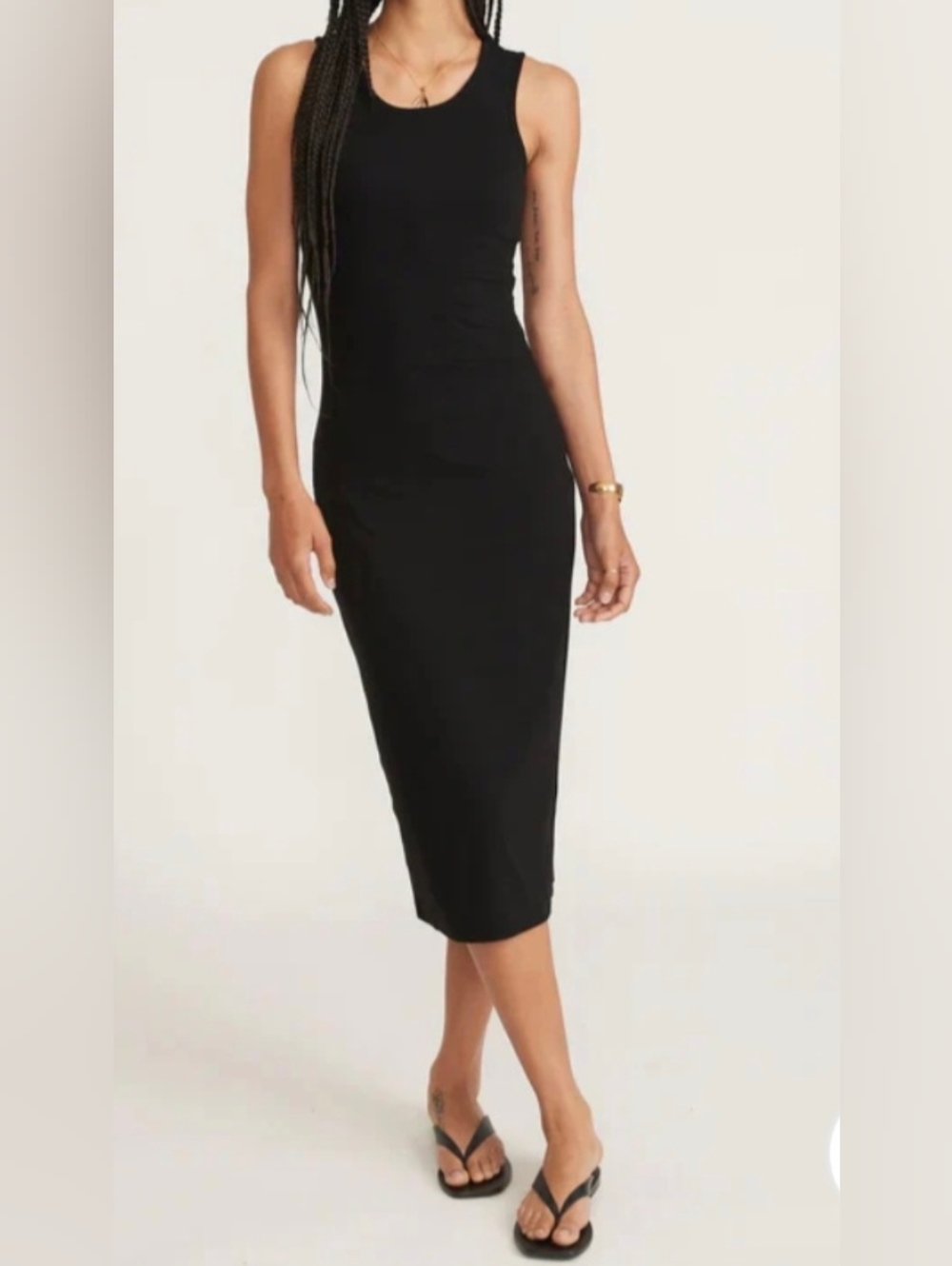Marine Layer Lexi Daytime Midi Dress XS Black Ribbed Bodycon Sleeveless